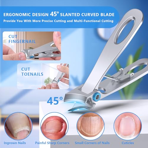 Toenail Clippers for Thick Toenails with 45° Curve Blade, Wide Jaw, Long Handle Easier Trimming | Ergonomic Toe Nail Clippers for Thick Nails for Seniors Men | Premium Steel Fingernail Clipper Cutter