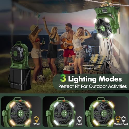 Misting Fan with Portable 6L Bucket for Outdoor Patios, 20000mAh Rechargeable Mister Fan for Camping with LED Light, 4 Spray Mister, Remote Controller Green