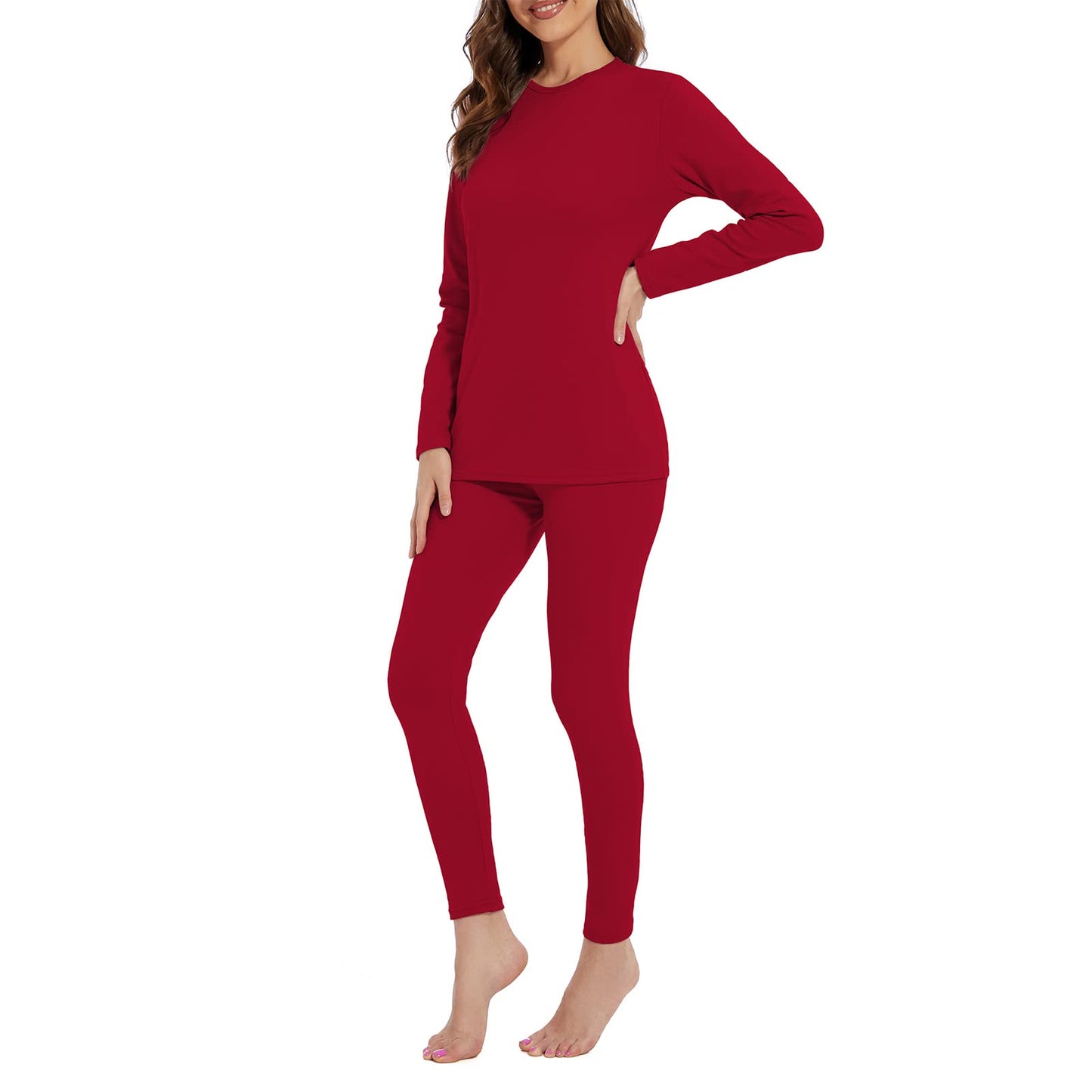 Thermal Underwear for Women Ultra Soft Fleece Lined Base Layer Top Bottom Winter Clothes Pajama Set Long Johns for Women Heavyweight Red Set Medium