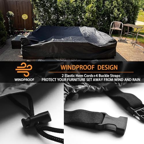 Patio Furniture Set Cover Outdoor Sectional Sofa Set Covers Outdoor Table and Chair Set Covers Water Resistant Large 315cm L x 160 cm W x 74 cm H