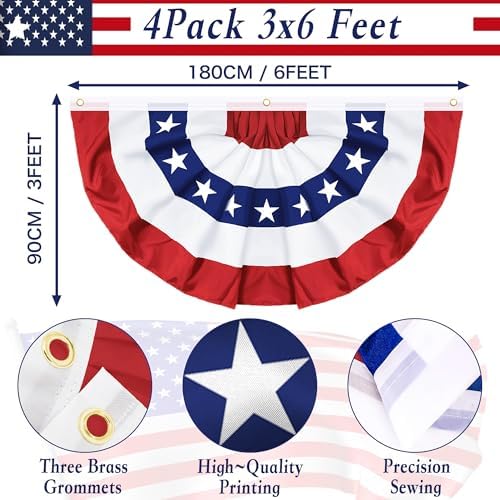 6 Pack 3x6 FT American Bunting Flag, USA Pleated Fan Flag Patriotic Half Fan Banner 4th of July Decorations Outdoor Memorial Day Decor Fourth July Independence Day Outside Red White and Blue Decor