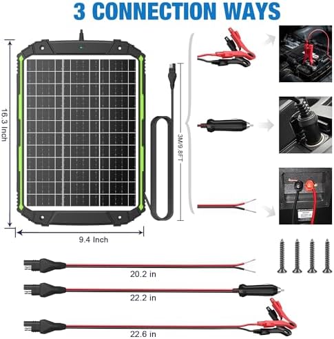 25W 12V Solar Powered Battery Charger & Maintainer, Built-in Smart MPPT Charge Controller, Waterproof 25 Watt 12 Volt Solar Panel Trickle Charging Kits for Car Auto Boat RV Marine Trailer