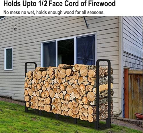 Artibear Firewood Rack Outdoor 8ft Heavy Duty Logs Holder for Indoor Fireplace Metal Wood Pile Storage Stacker Organizer, Matte Black