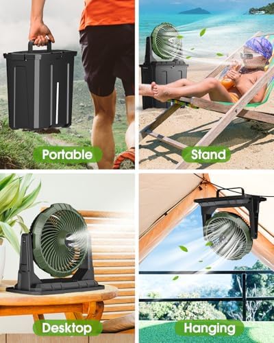 Ausic Portable Misting Fan - 9L Bucket, 10-inch Outdoor Fans for Patios/Camping/Beach/Golf etc., 20000mAh USB Rechargeable Battery Powered Floor Water Cooling Fan, 3 Strong Winds, 3 Spray Mister
