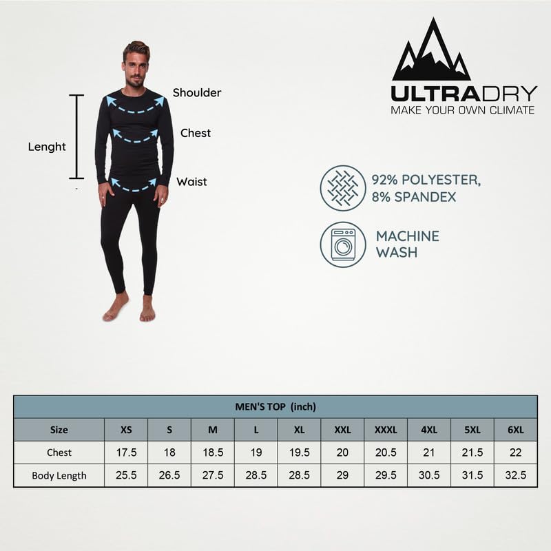 Ultra Dry Thermal Shirts for Men Long Sleeve Shirts for Men Thermal Underwear Shirt Mens Thermal Black Undershirts Men Fleece Lined Base Under Shirt for Men Long Sleeve Thermal Black Shirt Men