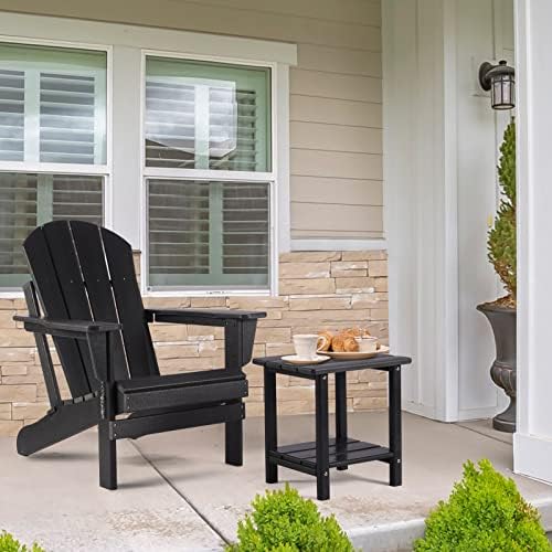 Adirondack Outdoor Side Table, 2-Tier Sturdy Patio End Table Weather Resistant, 16.5" Solid Side Table for Patio, Pool, Porch