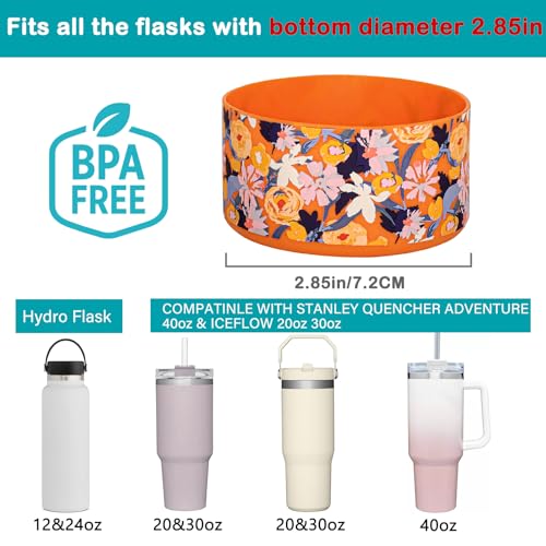 HEYSKAY 2pcs Protective Flask Silicone Boot Base for Stanley Quencher Adventure 40oz & Stanley IceFlow 20oz 30oz Tumbler, and Compatible with 12-24oz Hydro Sport Water Bottles,Yeti and More