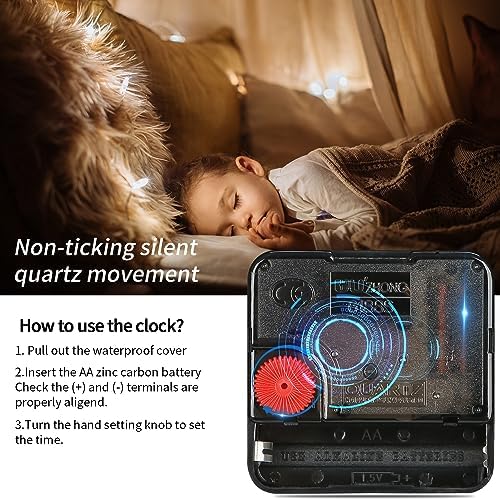 QWARVEL 16 Inch Large Outdoor Clock, Retro Waterproof Indoor/Outdoor Clock Non-Ticking Clock with Thermometer, Battery Operated Wall Clock for Patio, Garden, Pool - Black