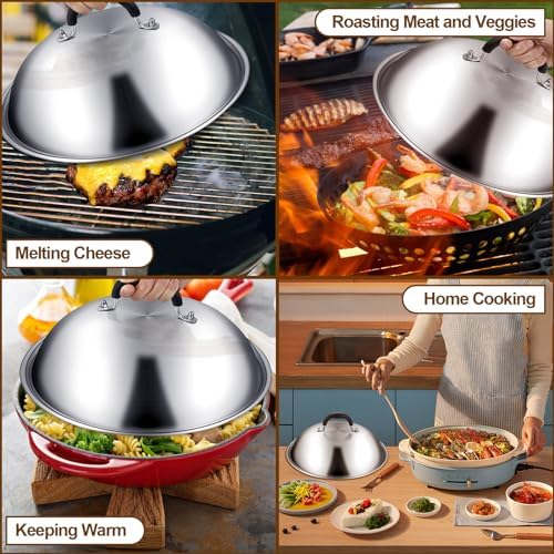 Griddle Accessories for Blackstone, Commercial Grade 12 Inch Heavy Duty Round Basting Cover, Stainless Steel Cheese Melting Dome and Steaming Cover, Best for Use in Flat Top Grill Cooking