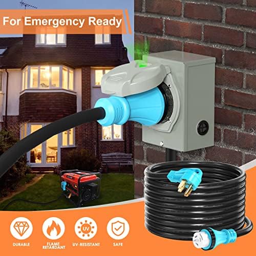 UL Listed 50 Amp 25 Feet Generator Extension Cord, NEMA 14-50P Male to SS2-50R & CS6364 STW 6/3+8/1 AWG 125/250V Generator Power Cord Twist Lock Connectors for Generator to House