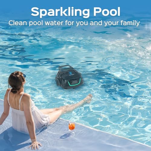 (2025 Upgraded) WYBOT A1 Cordless Pool Vacuum Up to 120 Mins Runtime, Robotic Pool Cleaner with Dual Filters, Ideal for Flat Above Ground up to 1076 Sq.ft Sq. Ft. (Green Black)