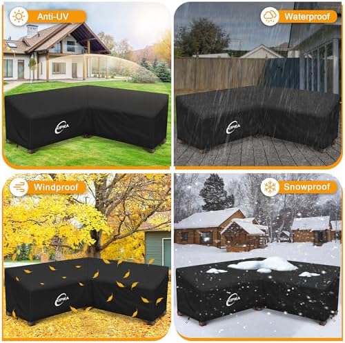 Kipiea Patio V-Shaped Sectional Sofa Cover, 420D Heavy-Duty Oxford Fabric Outdoor Sectional Cover with 6 Windproof Buckles, Anti UV and No Tears, No Fading (85"/85" L x 33.5" D x 31" H) Black