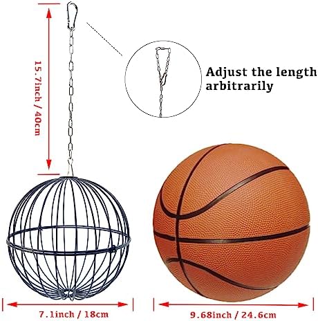 Hanging Chicken Feeder - 7.1 Inch Large Iron Chicken Veggie Treat Ball - Sturdy Chicken Treat Holder with 15.7 Inch Hanging Chain - Black