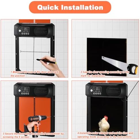 Automatic Chicken Coop Door, Solar Chicken Door with Timer, Waterproof LED Display, Light Sensor, 25M Remote Control, 4 Modes & Anti-Pinch, Large Electric Chicken Coop Door for Chicken Poultry