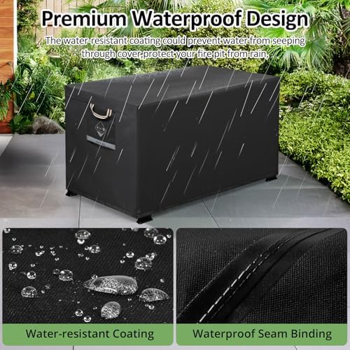 QH.HOME Gas Fire Pit Cover Rectangular 50,52 Inch - Never Fades&100% Waterproof,600D Heavy-Duty Outdoor Fire Table Cover Rectangle - 52 x 34 x 24 Inch-Fireplace Cover Black
