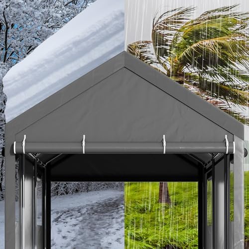 Walsunny Carport, 12x20 ft Heavy Duty Carport Canopy with Roll-up Windows, Portable Garage with Removable Sidewalls & Doors, Car Canopy with All-Season Tarp for Car, Truck, Boat