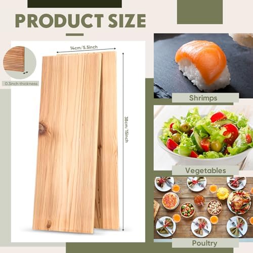 10 Pcs XL XXL Large Cedar Planks for Grilling Salmon Thicker Design Full Filet of Salmon Meat Fish and Veggies Adding Extra Smoke and Flavor Soaking Fast Easy to Use (15 x 5.5 Inches)
