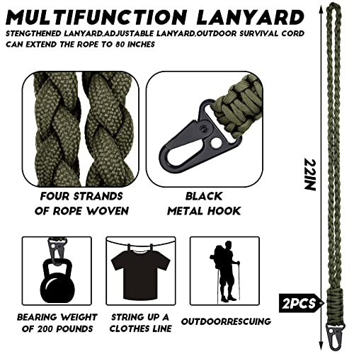 Frienda 2 Set Heavy Duty Paracord Lanyard Necklace Whistles Strap Braided 550 Keychain Lanyard for Outdoor Activities (Dark Camouflage)