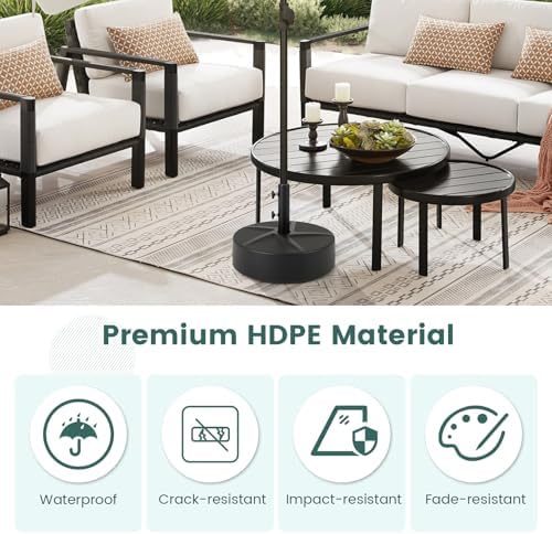 Giantex Outdoor Umbrella Base - 88 lbs Fillable Umbrella Stand with 2 Adjustable Knobs, 3 Adapters, HDPE Weighted Market Umbrella Pole Holder for Patio Poolside Garden Deck Backyard