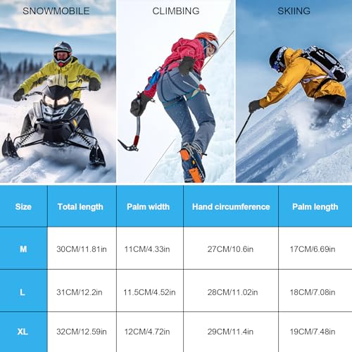 QKURT Ski Mittens, Winter Waterproof Snow Gloves Touchscreen Ski Gloves, Mens Thermal Snow Mittens Winter Cold Weather Gloves for Outdoor Skiing Running Cycling Hiking Snow