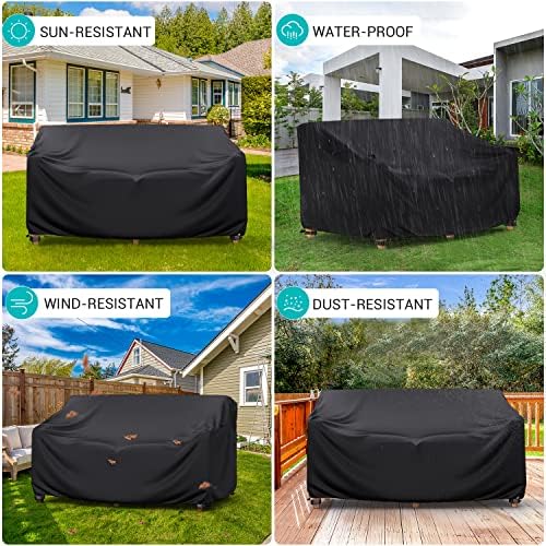 Patio Sofa Cover Waterproof - Heavy Duty 2-Seater Outdoor Couch Cover Patio Furniture Covers with Air Vent and Handles, 60" L×34" D×30" H, Black