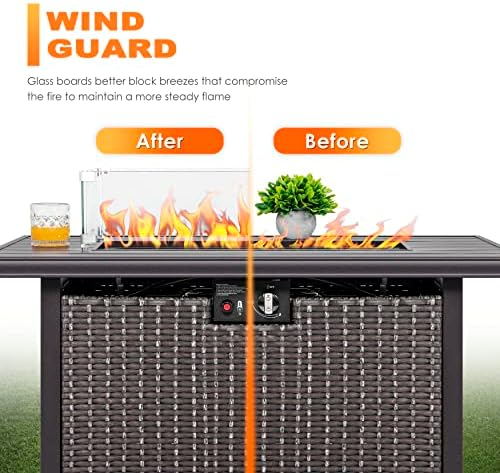 Nuu Garden 27.6'' x 11.7'' x 6.5" Rectangular Fire Pit Wind Guard, Transparent Tempered Glass, Polished Aluminum Brackets, 3M Anti-Slip Pads, Fit for Best Choice 52-inch Fire Table WG01