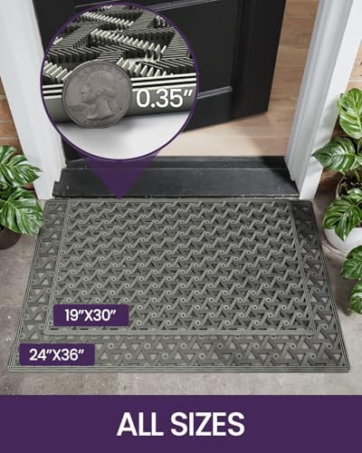 DEXI Front Door Mat Outside Entrance Rubber 24x36, Welcome Floor Doormat Heavy Duty Non Slip, Dirt Trapper Waterproof Exterior Entry Mats All Weather for Patio Entryway Drainage, Grey