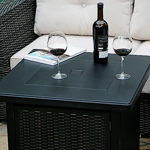 BALI OUTDOORS 50000 BTU Propane Fire Pit with Lid, 28 inch Fire Pit Table Outdoor, Black Firepits for Outside Backyard, Patio