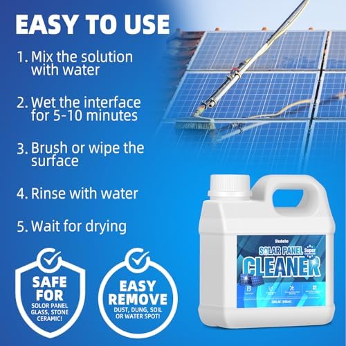 Solar Panel Cleaner 32oz (Makes 150 Gallons) - 20X Strength Super Concentrated Glass & Solar Panel Cleaning, Industrial Grade Streak-Free Fast Dry Remove Oils, Water Spots, Dust, Droppings