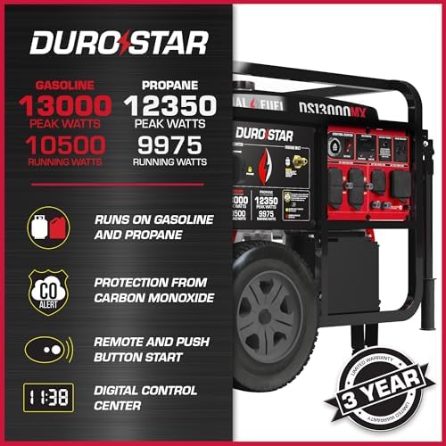 DS13000MX 13,000-Watt 500cc Dual Fuel Portable Generator - Gas and Propane, Remote Electric Start, Whole Home Power Backup, Transfer Switch Ready, RV & Emergency Ready