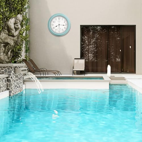 12 Inch Outdoor Clock Waterproof with Thermometer,Vintage Indoor Outdoor Wall Clocks for Patio,Pool,Garden,Home Decor-Teal