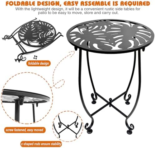 Outdoor Side Table for Small Spaces, 2 Pack 14 Inch Round Metal End Table for Patio Balcony Yard Porch, Anti-Rust Waterproof Accent Table for Indoor Outdoor Use, Easy Assembly