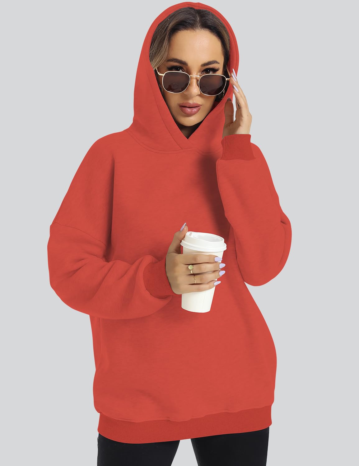 ROYLAMP Oversized Hoodies for Women Cute Sweatshirts Fleece Long Sleeve Sweaters Loose Casual Pullover Spring Fashion Winter Y2k Clothes Teen Girls 2024 Orange XL