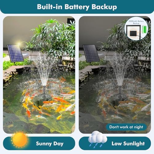 POPOSOAP Solar Pond Filter Built-in 3000mAh Battery Backup, 8W Solar Pond Filter with Water Pump, Pond Filter with Water Shortage Protection & Clear Tubing for Ponds Fish Tank Bird Bath Garden