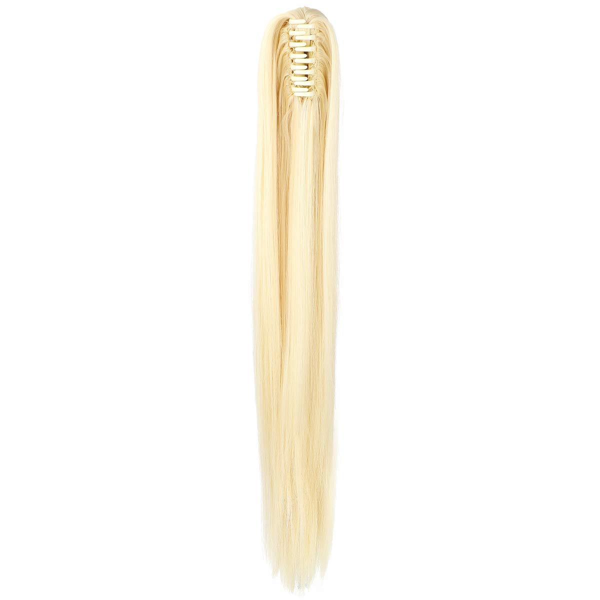 FELENDY Ponytail Extension Claw 18" 20" Curly Wavy Straight Clip in Hairpiece One Piece A Jaw Long Pony Tails for Women (Light Blonde,Straight)
