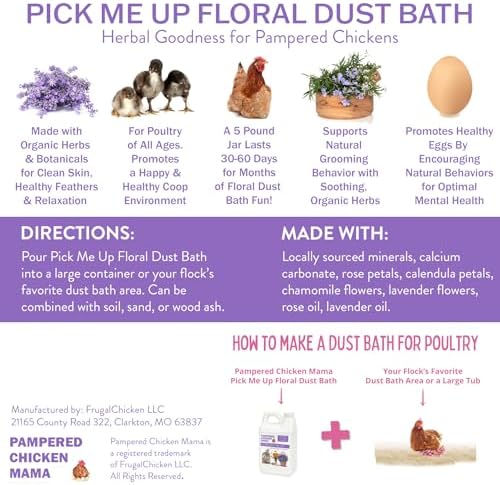 Pampered Chicken Mama Floral Dust Bath with Non-GMO Herbs: All Natural Poultry Supplies for Hens Who Love Bathing in Chicken Coops - Pick Me Up Floral Dust Bath (6 pounds)