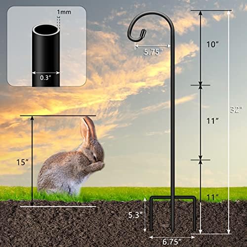Gtongoko 32 Inch Shepherds Hooks for Outdoor 4 Pack Garden Hooks for Hanging Plants, Lanterns, Bird Feeders, Solar Lights, Mason Jars, Weddings Decor, Adjustable, Matte Black