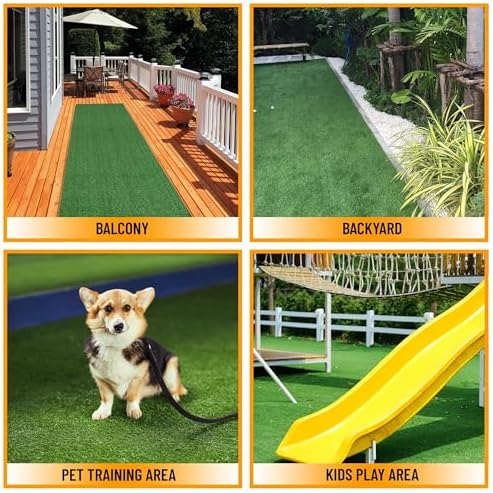 Ottomanson Artificial Grass Turf 2'7" x 10' Indoor Outdoor Faux Grass Rug with Drainage Holes, Customizable with Extra Long Size Options, Perfect for Patio Lawn Balcony Weddings Photoshoot Backdrop