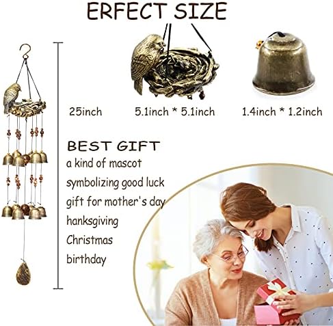 Bird Nest Wind Chimes,Wind Chimes for Outside with 12 Wind Bells for Glory Mothers Love Gift,Bird Bells Chimes Hanging Decoration for Outside Garden Yard Church, Bronze
