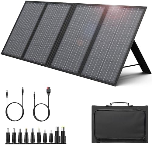 ENGINSTAR 60W Foldable Solar Panel Charger with 18V DC Outlet for Portable Power Stations EnginStar/Jackery/Rockpals/Flashfish, Portable Solar Generator with QC 3.0 for Outdoor Camping Van RV Trip