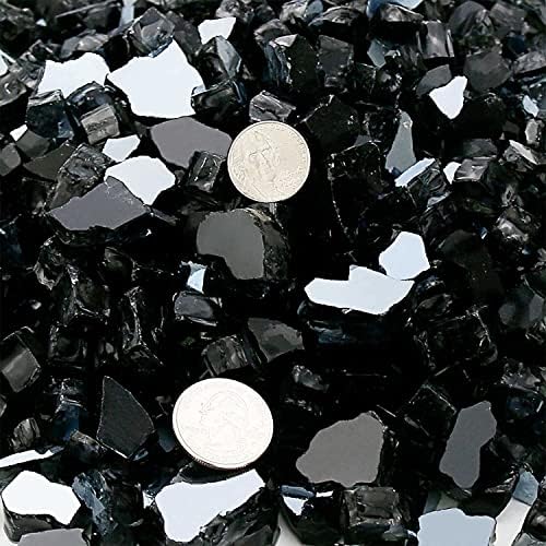 GRISUN Onyx Black Fire Glass for Fire Pit, 20 Pounds 1/2 Inch High Luster Reflective Tempered Glass Rocks for Natural or Propane Fireplace, Safe for Outdoors and Indoors Firepit Glass