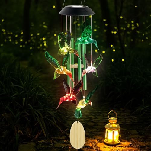 Hummingbird Solar Wind Chimes Outdoor, Father Gift, Birthday Gifts for Mother,Husband,Stepdad,Women,Grandma,Daughter,Aunt,Friend,Wife,Sister. dad and mom Gardening Gifts, Yard Decor