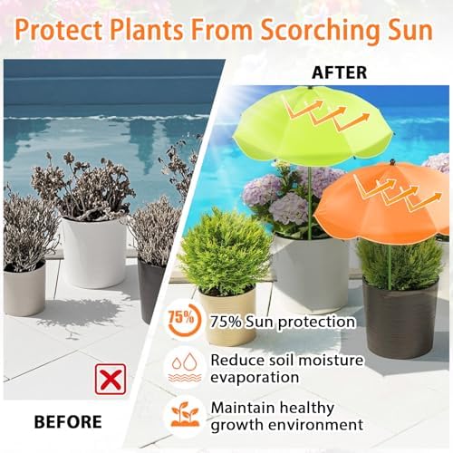 2 Pack Plant Umbrellas for Outdoor Plants, 26" Garden Umbrella for Plants with Adjustable Angle, Plant Umbrella Provide Shade for Outdoor Plants Flower Pot Planting Beds (Green, Orange)