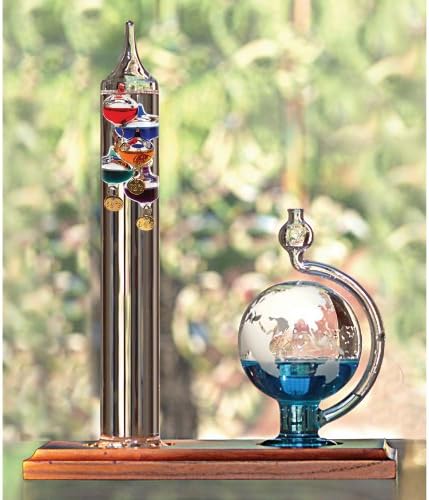 AcuRite 00795A2 Galileo Thermometer with Glass Globe Barometer, Barometer Set, Glass/Wood, 3