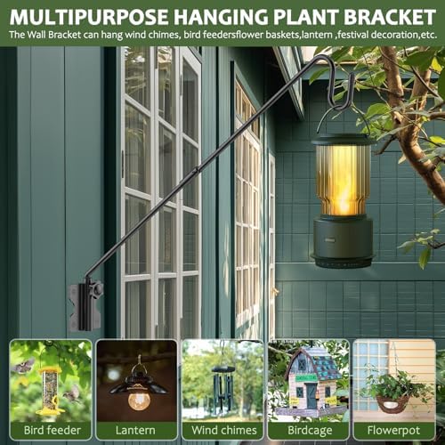 Wall Mount Heavy Duty Deck Hook-28 Inch Extended Reach Plant Hangers Outdoor -Bird Feeder Hanger for Deck Railing-Fence Plant Bracket Hooks for Hanging Hummingbird Feeders,Lanterns, More