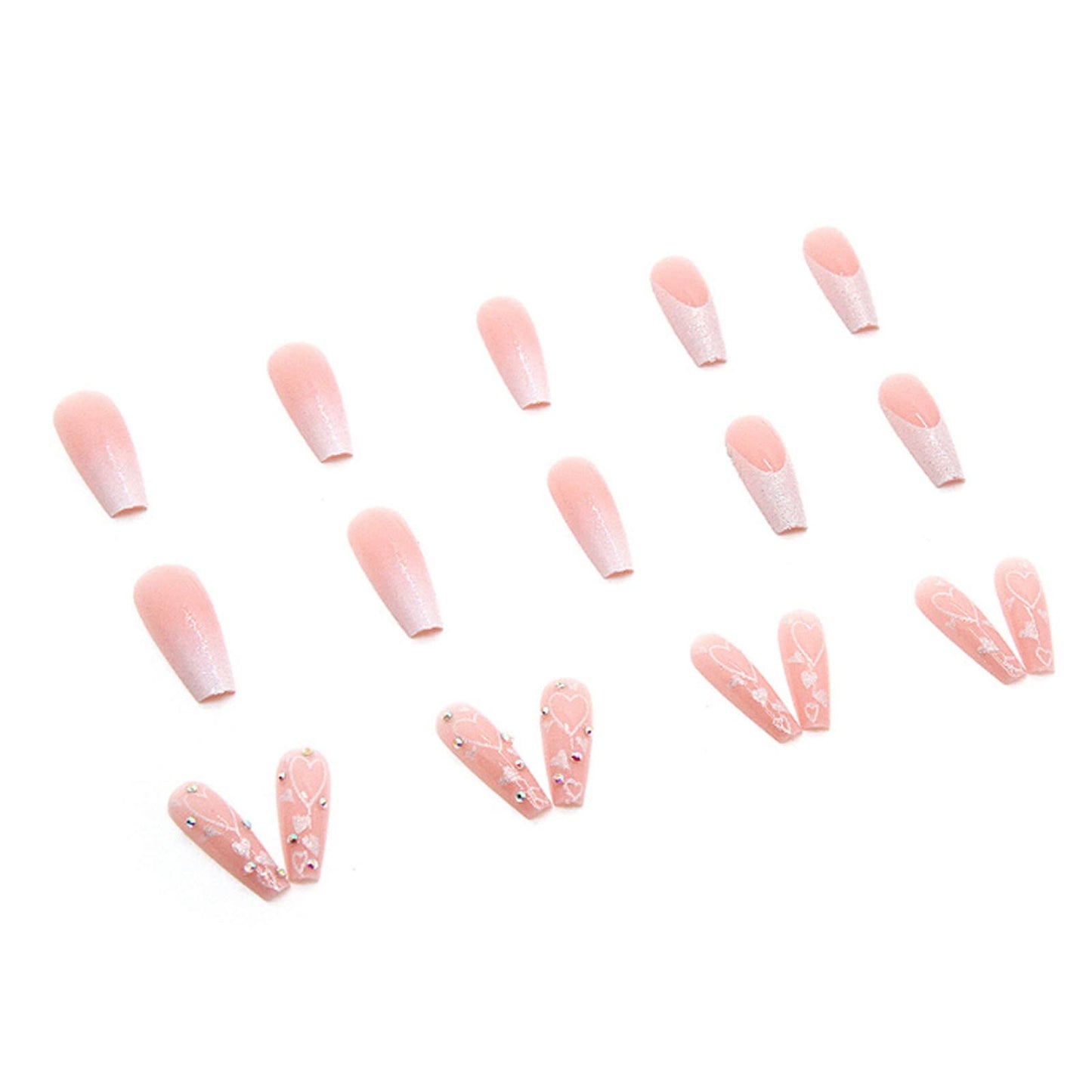 DANMANR Long Press on Nails Square French Fake Nails Full Cover Nude Acrylic False Nails for Women and Girls 24PCS (French Coffin Pink)