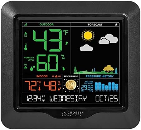 La Crosse Technology Color Forecast Station - Large Display, Temperature/Humidity Alerts, Seasonal Scenes - Indoor/Outdoor Monitoring, HI/LO Records, Barometric Pressure - Atomic Time, DST Updates