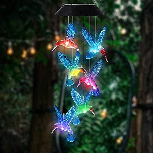 Hummingbird Solar Wind Chimes Color Changing Solared Lights Outdoor Waterproof LED Wind Chimes Solar Powered Lights for Home Party Yard Garden Christmas Decoration(Blue)