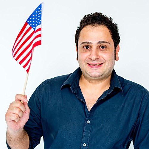 Crystal Lemon 50-Pack Small US American Handheld Flags – 4x6 Inch Stick Flags with Golden Spear Tip on 11” Wooden Staff – 100% Polyester, Reusable for Patriotic Events