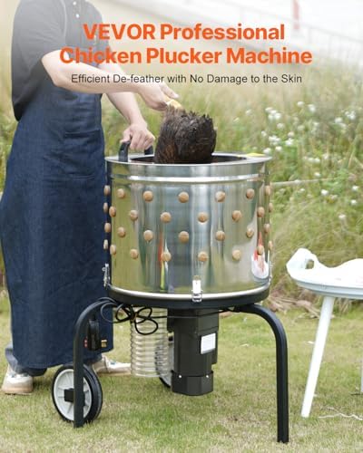 VEVOR Chicken Plucker Machine, 20-inch Stainless Steel Drum Feather Plucker, Defeathering Equipment with 108 Soft Rubber Plucking Fingers, Simple Debris Collection, for Chicken Poultry Plucking